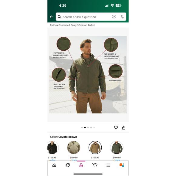 Men XL multi-pockets cargo utility CCW Concealed Carry sports Jacket Never worn - Picture 10 of 16